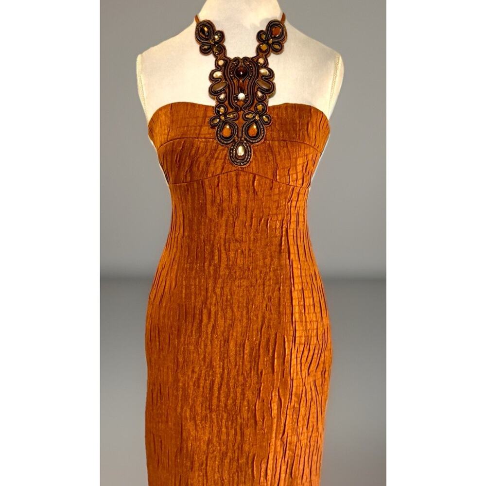 Muse Boston Proper Strapless Bronze Cocktail Dress Art Deco Wiggle Prom